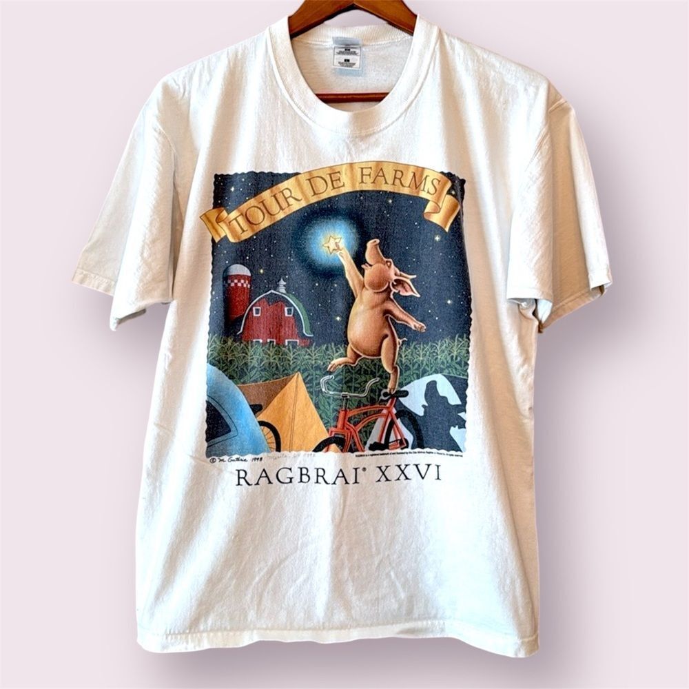 RAGBRAI Limited Edition 1998 Tee | Merita Guthrie 64/190 Signed Pig Bike Art